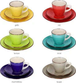 18tlg Kaffeeservice Malaga Kaffee Tee-Gedeck 6Pers Kaffeetassen Dessertteller Abstrakt Handbemalt -Küchenbedarf Laden 01ebcafbffbd5423d4119c012ee08a68