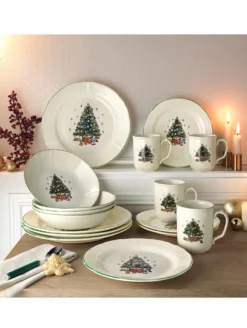 CreaTable 14959 Kombiservice Tannenbaum Für 4 Personen, Steingut, Creme/grün (1 Set, 16-teilig) -Küchenbedarf Laden 0250e285bf932e3a2f78c16367f51380