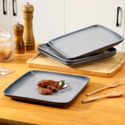 LOVECASA Tafelservice, 4-tlg Set Quadratische Speiseteller Aus Steingut, Flachteller, Frühstücksteller Für 4 Personen, Grau -Küchenbedarf Laden 041d294c23f8319ec4ae20e1c816dca9