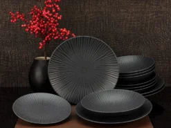 CreaTable 23211 Tafelservice Elements Collection Vesuvio Black Für 4 Personen, Steinzeug, Schwarz/grau (1 Set, 12-teilig) -Küchenbedarf Laden 0511c98e77bb564c456814dbfb27579a