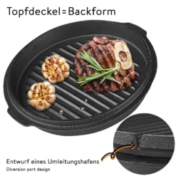 Mucola Gusseisen Feuertopf Gusstopf Inkl. Deckelgriff 2in1 Kochtopf & Pfanne 9,0L Dutch Oven Potjie Camping Kochgeschirr -Küchenbedarf Laden 07916ca0e115c58e0a3b016460834999