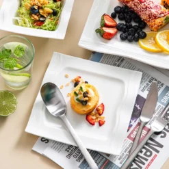 MALACASA, Serie Mario, Cremeweiß Porzellan Tafelservice 28 Tlg. Set Geschirrset Kombiservice Mit Dessertteller, Speiseteller, Suppenteller, Müslischalen, Servierplatte, Salz- Und Pfefferdosen -Küchenbedarf Laden 0b2168291bad485285cf15373326b8ff