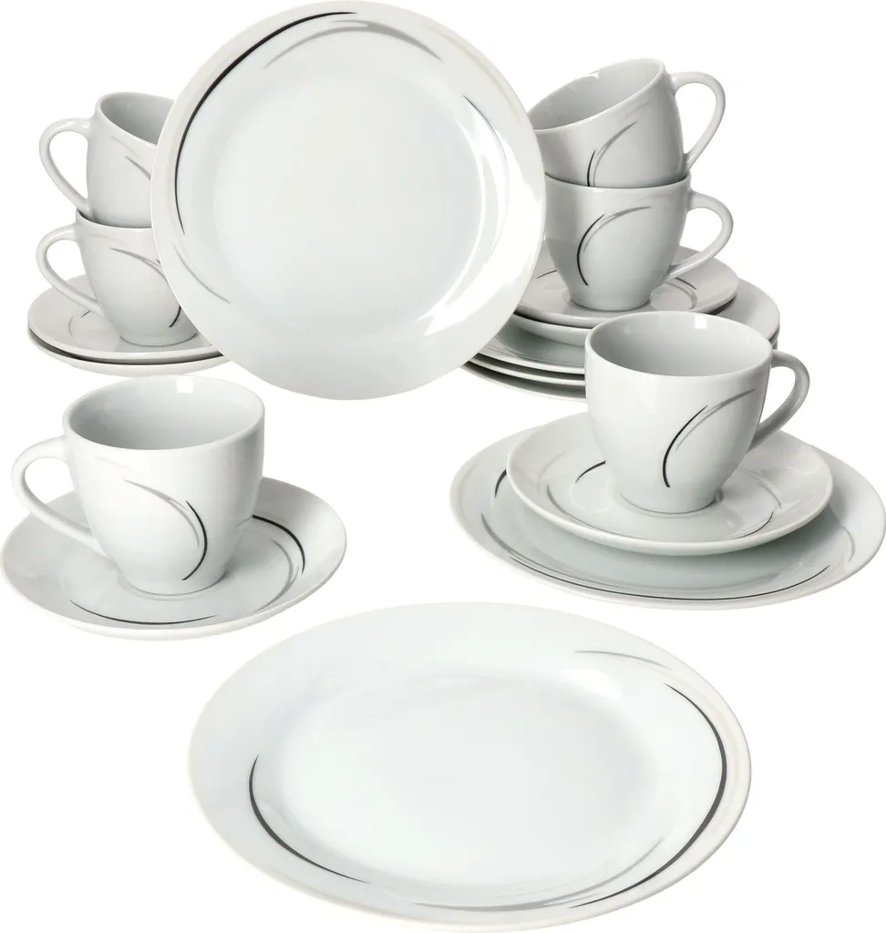 Van Well 18tlg. Kaffee-Service Home für 6 Personen I 6x Tasse 180ml, 6x Untertasse + 6x Kuchenteller I Porzellan-Geschirr mit Streifen in Grau, Schwarz & Creme I Kaffeepott, Dessert-Teller Van Well 18tlg. Kaffee-Service Home Für 6 Personen I 6x Tasse 180ml, 6x Untertasse + 6x Kuchenteller I Porzellan-Geschirr Mit Streifen In Grau, Schwarz & Creme I Kaffeepott, Dessert-Teller -Küchenbedarf Laden 0b61d6a9c8160eebb22976d32cd622bc