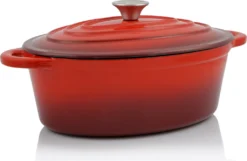 BBQ-Toro Gusseisen Cocotte | 4,3 L | Rot, Oval | Emaillierter Gusseisen Bräter