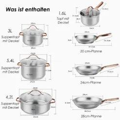 COSTWAY 11-teiliges Topf- & Pfannenset, Kochgeschirr-Set Aus Edelstahl, Kochset Mit Glasdeckel, Ofensicher Bis 200℃ Für Induktions-, Gas-, Elektroherd, Kochtopf Set Rostfrei & Beschichtet -Küchenbedarf Laden 132e2864eb5aaf153d80aafd32354f26