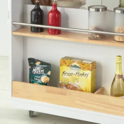 SoBuy FKW107-WN Design Küchenwagen Mit Arbeitsplatte Kücheninsel Küchenschrank Rollwagen Sideboard Auf Rollen Weiß-Natur BHT Ca.: 110x91x55cm -Küchenbedarf Laden 1463d2ca9589dbde8c9c733ba17bc9d9