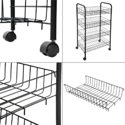 ONVAYA® Beistellwagen Susi Mit 4 Körben | Schwarz | 39x26x76 Cm | Rollwagen | Küchenwagen | Wagen | Metall | Regal | Bad | Servierwagen | Haushaltswagen | Allzweckwagen | Küchentrolley -Küchenbedarf Laden 179576642da8955317ec51aad84aaa8f