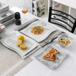 MALACASA, Serie Flora, 32 Tlg. Marmor Porzellan Geschirrset Kombiservice Tafelservice Mit 6 Schalen, 6 Dessertteller, 6 Suppenteller, 6 Speiseteller, 6 Becher Und 2 Rechteckige Servierplatte -Küchenbedarf Laden 1a3d580aa820a0e91af2813c71169c74