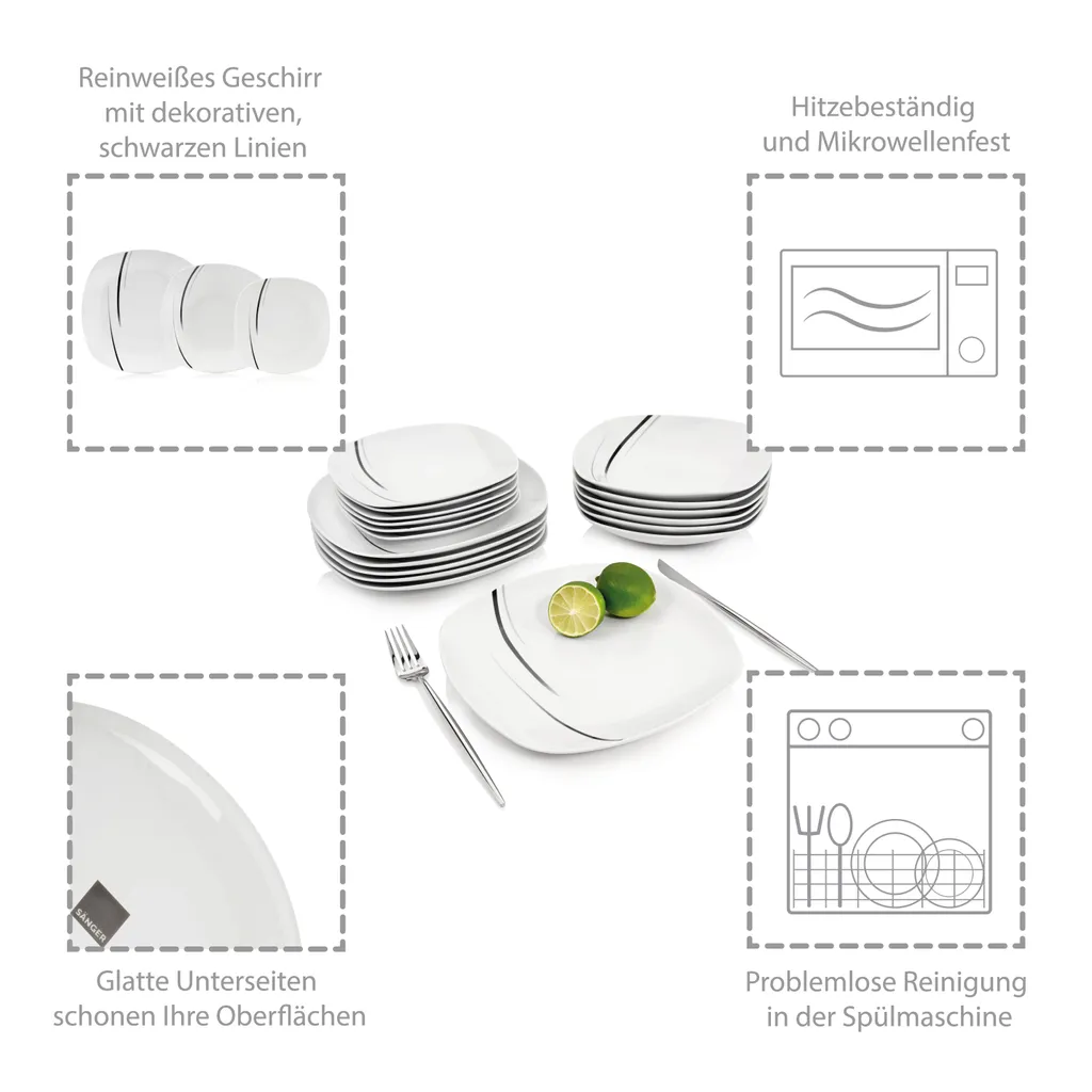 SÄNGER Porzellan Geschirrset Bilgola Black Lines, Tafelservice 18 teilig für 6 Personen Sänger SÄNGER Porzellan Geschirrset Bilgola Black Lines, Tafelservice 18 Teilig Für 6 Personen -Küchenbedarf Laden 1c07861dcdd2f1f3ddc120a4062b661f