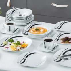 VEWEET, Serie 'Fiona', 100-teilig Porzellan Tafelservice Set, Kombiservice Mit Dessertteller, Speiseteller, Suppenteller, Müslischalen, Kaffeebecher, Kaffeetassen Set, Eierbecher, Milch- Und Zuckerset -Küchenbedarf Laden 1f81b87145a95e42484bef2381e72c3a