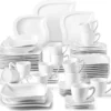 MALACASA, Serie Elvira, 60 Tlg. Cremeweiß Porzellan Geschirrset Kombiservice Tafelservice Mit Tassen, Untertassen, Dessertteller, Suppenteller Und Flachteller Für 12 Person -Küchenbedarf Laden 2187d4e30a76d07338fd4cda578379a8