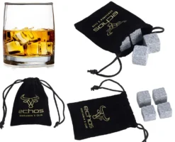 Echos 4er Whisky Steine Set Aus Granit | Wieder Verwendbar | Im Hochwertigem Stoffbeutel |