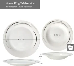 12tlg Tafel-Service Home Suppenteller Speiseteller Streifen Porzellan-Geschirr -Küchenbedarf Laden 2360c8fdb70b915955e66d58a728591e