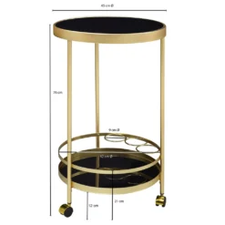 WOHNLING Design Servierwagen Gold Rund Ø 45cm 2 Ebenen | Beistelltisch Auf Rollen Mit Glasplatte Schwarz Speisewagen | Küchenwagen | Teewagen -Küchenbedarf Laden 24e28e276534c16b9541c5120e39f272