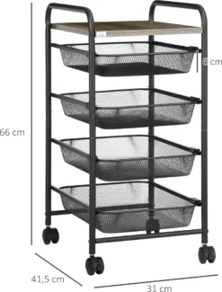 HOMCOM Rollwagen, Küchenwagen Mit 4 Körben, Aufbewahrungsregal Mit Rollen, Haushaltregal, Servierwagen Für Schlafzimmer, Wohnzimmer, Stahl, Schwarz, 41,5 X 31 X 66 Cm 5 HOMCOM Rollwagen, Küchenwagen Mit 4 Körben, Aufbewahrungsregal Mit Rollen, Haushaltregal, Servierwagen Für Schlafzimmer, Wohnzimmer, Stahl, Schwarz, 41,5 X 31 X 66 Cm -Küchenbedarf Laden 2bd50345f06e7bcf1ae92a856b884d82