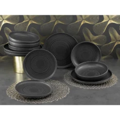 CreaTable 23861 Tafelservice Uno Für 4 Personen, Steinzeug, Schwarz (1 Set, 12-teilig) -Küchenbedarf Laden 2e2641337090ce2b1d5ed28444b78752