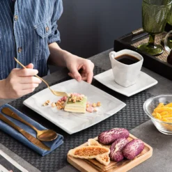 MALACASA, Serie Blance, 36 Tlg. Set Marmor Porzellan Kaffeeservice Geschirrset, Mit 12 Stück Kuchenteller, 12 Stück 180ml Tasse Und 12 Stück Untertasse Für 12 Personen -Küchenbedarf Laden 3072804db695e4dab44cb2585c62d2a7