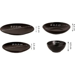 Mammoet Moon Geschirrset 6 Personen, Steingut, Bestehend Aus Tiefen Und Flachen Tellern Sowie Schalen – Je 6 Stück, Matt Schwarz, Moderne Form, Spülmaschinenfest -Küchenbedarf Laden 33387f370e1c16d75919f68fc4afada5