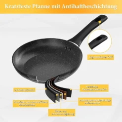 3tlg Pfannenset Mit Antihaftbeschichtung - Kratzfest Mit Isoliertem Griff Induktion 20 +24 +28cm Schwarz -Küchenbedarf Laden 334b7379feef24c84f9efab7a092d811