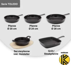 Karl Krüger 80028 Eisenguss Pfanne Toledo Ohne Deckel, 28 Cm, Schwarz -Küchenbedarf Laden 363415eef0a356e7f497b63f80076f22