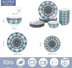 Tafelservice VEWEET, 18 Teiliges Geschirrset Aus Porzellan, AUDRIE Serie, Mit Je 6 Müslischale, Dessertteller Und Flachteller Für 6 Personen -Küchenbedarf Laden 3727a59c4388a8bc50f8a08c5b8055a9