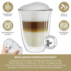 Creano Doppelwandige Gläser 250ml „DG-V“, 4er Set, Thermoglas Doppelwandig Aus Borosilikatglas, Kaffeegläser, Teegläser, Latte Gläser, Doppelwandgläser -Küchenbedarf Laden 37f499bdcf64c0738dcf48c4bde6db1f