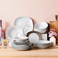 VEWEET Tafelservice 'Nikita' Aus Porzellan, 24 Teilig Geschirrset Beinhatlet Müslischalen, Dessertteller, Speiseteller Und Suppenteller, Geschirrservice Für 6 Personen -Küchenbedarf Laden 387062938625aab4df13c3c4021f6217