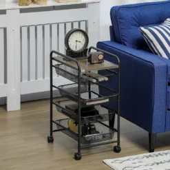 HOMCOM Rollwagen, Küchenwagen Mit 4 Körben, Aufbewahrungsregal Mit Rollen, Haushaltregal, Servierwagen Für Schlafzimmer, Wohnzimmer, Stahl, Schwarz, 41,5 X 31 X 66 Cm 4 HOMCOM Rollwagen, Küchenwagen Mit 4 Körben, Aufbewahrungsregal Mit Rollen, Haushaltregal, Servierwagen Für Schlafzimmer, Wohnzimmer, Stahl, Schwarz, 41,5 X 31 X 66 Cm -Küchenbedarf Laden 3a3f4ae06fc13768d40b32738d79f8be