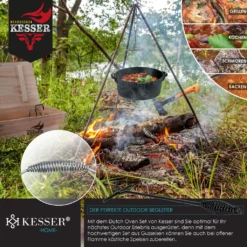 KESSER® Dutch Oven Set In Holzkiste Mit Dutch Oven Mit Viel Zubehör - Gusseisen - Bereits Eingebrannt Mit Kochtopf Grillplatte Pfanne Deckelheber Inkl. Rezeptbuch Handschuhe, Farbe:12-Teilig -Küchenbedarf Laden 3f25a7f68ce0cf84d7715fbdcec38e59