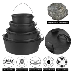 Mucola Gusseisen Feuertopf Gusstopf Inkl. Deckelgriff 2in1 Kochtopf & Pfanne 9,0L Dutch Oven Potjie Camping Kochgeschirr -Küchenbedarf Laden 441d2917a9f1526f4173ad2243191b65