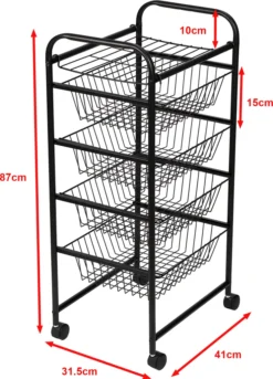 Küchenwagen ’Rudbjerg’ Mit 4 Gitterkörben Metall Schwarz -Küchenbedarf Laden 4503ff04e2188c1ad8b6cdcb98f9ea18
