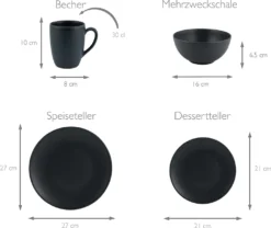 CreaTable 23145 Kombiservice Soft Touch Black Für 4 Personen, Steinzeug, Schwarz (1 Set, 16-teilig) -Küchenbedarf Laden 4550bc31fe2e713b48d32f63c29e9692