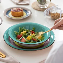 Tafelservice Steingut, Vancasso ARCO 36-teiliges Kombiservice Set, Vintage Geschirrservice Mit Je 12 Speiseteller, Kuchenteller Und Suppenteller, Für 12 Personen, Regenbogen Stil -Küchenbedarf Laden 46f6df9a798794b9d6fa133999f6c0b9