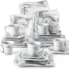 MALACASA, AMPARO 30 Tlg. Marmor Porzellan Geschirrset Kombiservice Tafelservice Mit Kaffeetassen, Unterteller, Dessertteller, Suppenteller, Speiseteller Für 6 Personen -Küchenbedarf Laden 49d26ca83eb86e7877bbcbb1c8d16c18