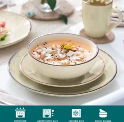 Vancasso Tafelservice Set, Navia Geschirrset Aus Steingut, 16 Teilig Kombiservice, Vintage Aussehen, Natur Design -Küchenbedarf Laden 4a1159a107b1cc0e35479932ff32c9da