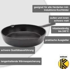 Karl Krüger 80028 Eisenguss Pfanne Toledo Ohne Deckel, 28 Cm, Schwarz -Küchenbedarf Laden 4b42f65eccc94aaf4e69e95bd1a20c8f
