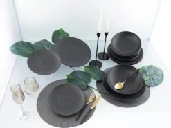 CreaTable 23211 Tafelservice Elements Collection Vesuvio Black Für 4 Personen, Steinzeug, Schwarz/grau (1 Set, 12-teilig) -Küchenbedarf Laden 4f86621f0107841d8e1d5e81fcd636d8