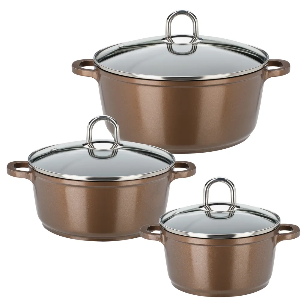 GSW Kochtopf-Set Gourmet Premium Color 6 tlg. bronze , Aluminium, Edelstahl, Glas, Kochtopf mit Glasdeckel ø ca. 16 x H 8,6cm / ø ca. 20 x H 9,0cm / ø ca. 24 x H 10,7cm GSW Kochtopf-Set Gourmet Premium Color 6 Tlg. Bronze , Aluminium, Edelstahl, Glas, Kochtopf Mit Glasdeckel ø Ca. 16 X H 8,6cm / ø Ca. 20 X H 9,0cm / ø Ca. 24 X H 10,7cm -Küchenbedarf Laden 5021c919b4f48086b239dec42731433e