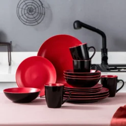 Vancasso Tafelservice Steinzeug, Allegro 16 Teiliges Essgeschirr Kombiservice, Handbemaltes Geschirrset Für 4 Personen, Vintage Rot -Küchenbedarf Laden 50e62c95d6f3e83bb8443953eb7add1f