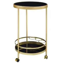 WOHNLING Design Servierwagen Gold Rund Ø 45cm 2 Ebenen | Beistelltisch Auf Rollen Mit Glasplatte Schwarz Speisewagen | Küchenwagen | Teewagen -Küchenbedarf Laden 51b5ad871330b4e3d008dbb490296517