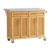 SoBuy FKW69-N Kücheninsel Küchenwagen Mit Erweiterbarer Edelstahlarbeitsplatte Küchenschrank Servierwagen Bambus BHT Ca.: 115x92x46-71cm