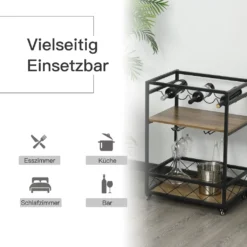 HOMCOM Rollwagen Servierwagen Auf Rollen, Küchenwagen Mit Weinregal Und Glashalter, Mit Bremsen, Metall, 77 X 44,5 X 91 Cm -Küchenbedarf Laden 59439137ad3c1d480bc0afe321e1f90e