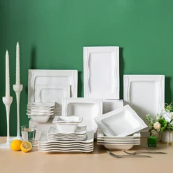 MALACASA, Serie Mario, Cremeweiß Porzellan Tafelservice 28 Tlg. Set Geschirrset Kombiservice Mit Dessertteller, Speiseteller, Suppenteller, Müslischalen, Servierplatte, Salz- Und Pfefferdosen -Küchenbedarf Laden 597fef9462e64f59438ce12c00800392