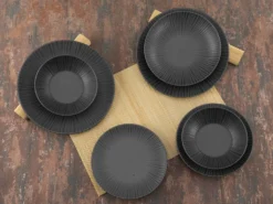 CreaTable 23211 Tafelservice Elements Collection Vesuvio Black Für 4 Personen, Steinzeug, Schwarz/grau (1 Set, 12-teilig) -Küchenbedarf Laden 5bfb59095ebe68d37c8a813a8bb802c4