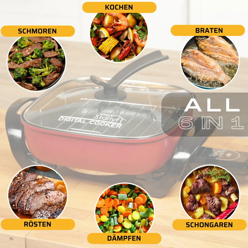 Starlyf®Digital Cooker - XXL Elektrische Bratpfanne mit digitalem Thermostat und Temperaturanzeige, 1600 Watt, 5,5 Liter Fassungsvermögen, Partypfanne - Aus der TV Werbung Starlyf®Digital Cooker - XXL Elektrische Bratpfanne Mit Digitalem Thermostat Und Temperaturanzeige, 1600 Watt, 5,5 Liter Fassungsvermögen, Partypfanne - Aus Der TV Werbung -Küchenbedarf Laden 608b6d5b4d9dd64c81880f8614123992