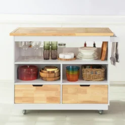 SoBuy FKW107-WN Design Küchenwagen Mit Arbeitsplatte Kücheninsel Küchenschrank Rollwagen Sideboard Auf Rollen Weiß-Natur BHT Ca.: 110x91x55cm -Küchenbedarf Laden 617bc8b035ab33dfee2a1fc4a61e308c