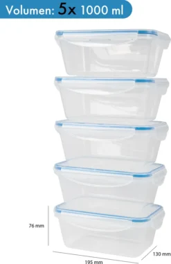 Classbach® 5er-Set Kunststoff-Frischhaltedosen Mit Deckel 100% Dicht, Lunchbox Brotdose Meal Prep Boxen Mit Deckel, Vorratsdosen Geeignet F. Spülmaschine, Mikrowelle Und Gefrierfach C-FHD 4007 K -Küchenbedarf Laden 633c32a6804895c2e61689a9373b168d