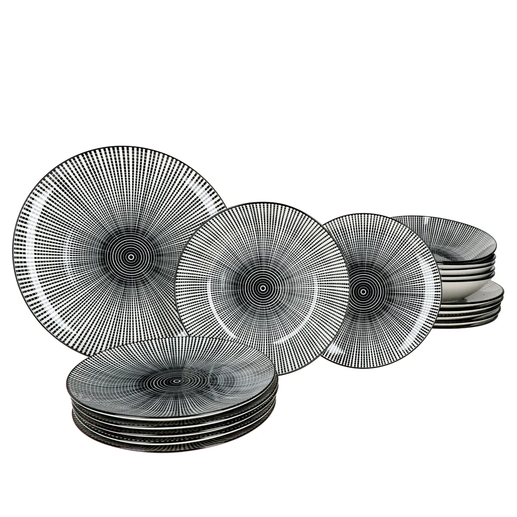 Mambocat Taipei 18-tlg. Teller Set I 6 Personen I schwarz & weiß Linien-Muster Mambocat Taipei 18-tlg. Teller Set I 6 Personen I Schwarz & Weiß Linien-Muster -Küchenbedarf Laden 63587a704af3d3545691942c379a5faf