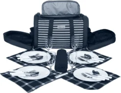 Anndora Picknick Kühltasche + Decke + Zubehör - Blau Weiß Gestreift - Blau 3 Anndora Picknick Kühltasche + Decke + Zubehör - Blau Weiß Gestreift - Blau -Küchenbedarf Laden 6568dd1f775d119c0a9f008e7cfdc7ac