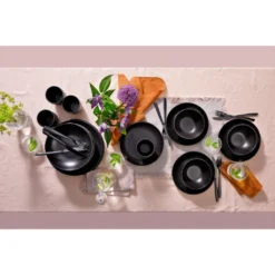 Mammoet Moon Geschirrset 6 Personen, Steingut, Bestehend Aus Tiefen Und Flachen Tellern Sowie Schalen – Je 6 Stück, Matt Schwarz, Moderne Form, Spülmaschinenfest -Küchenbedarf Laden 6781fa78149ed8fb7ae721c4ba73fa91